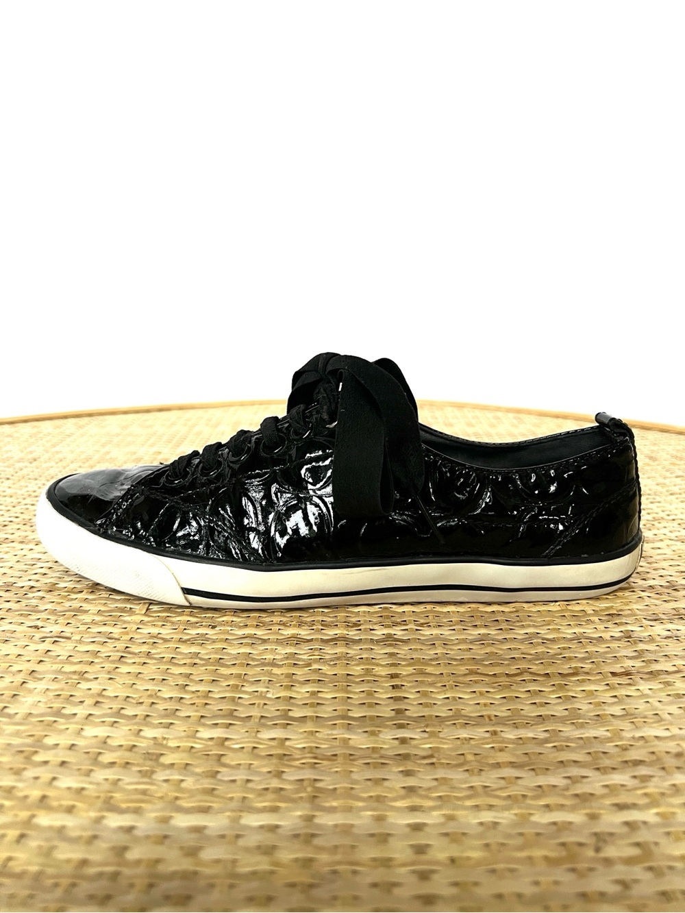 Coach Patent Leather Quilted Black Sneakers Low Profile 7B